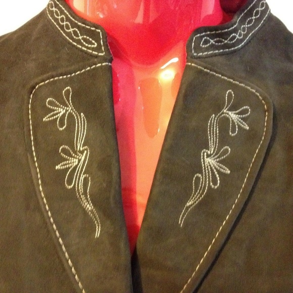 Womens Leather Blazer Brown  Embroidered Germany - Picture 3 of 5